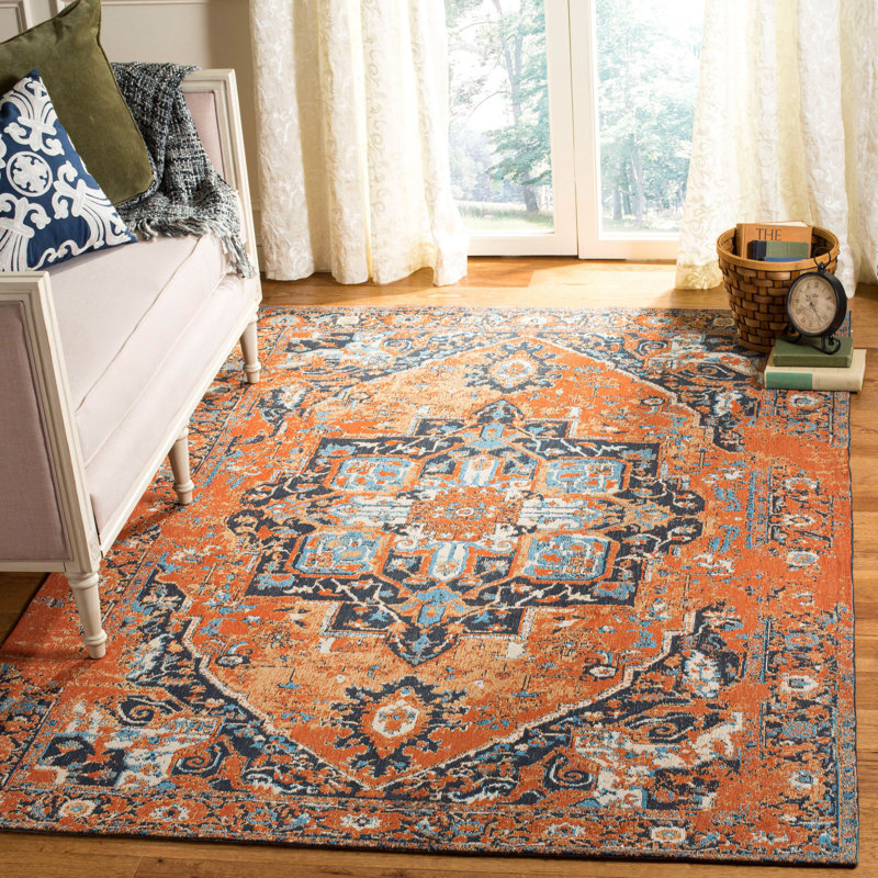 Bungalow Rose Chenault Oriental Orange/Navy Area Rug & Reviews Wayfair